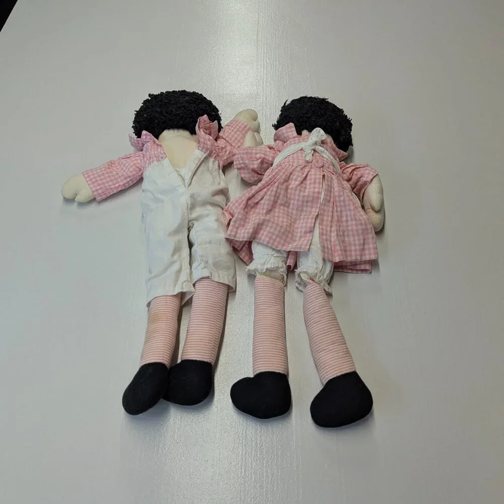 Vintage Hand Made Raggedy Ann and Andy Pink Gingham Large Size *Stains